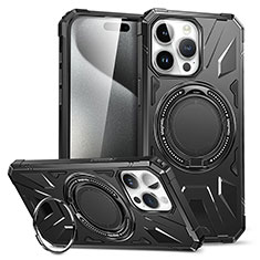 Silikon Hülle Handyhülle und Kunststoff Schutzhülle Hartschalen Tasche mit Ständer K02C für Apple iPhone 16 Pro Schwarz