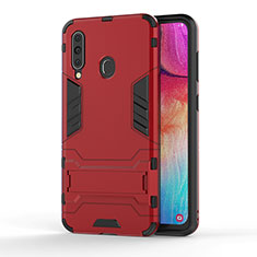 Silikon Hülle Handyhülle und Kunststoff Schutzhülle Hartschalen Tasche mit Ständer KC1 für Samsung Galaxy A60 Rot