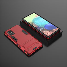 Silikon Hülle Handyhülle und Kunststoff Schutzhülle Hartschalen Tasche mit Ständer KC1 für Samsung Galaxy A71 4G A715 Rot