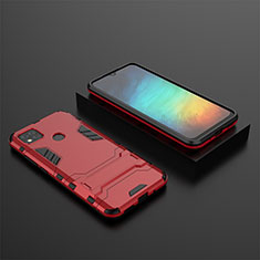 Silikon Hülle Handyhülle und Kunststoff Schutzhülle Hartschalen Tasche mit Ständer KC1 für Xiaomi POCO C3 Rot