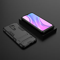 Silikon Hülle Handyhülle und Kunststoff Schutzhülle Hartschalen Tasche mit Ständer KC1 für Xiaomi Redmi 9 Schwarz