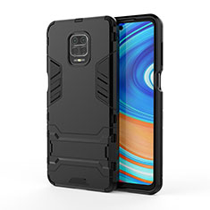 Silikon Hülle Handyhülle und Kunststoff Schutzhülle Hartschalen Tasche mit Ständer KC1 für Xiaomi Redmi Note 9S Schwarz