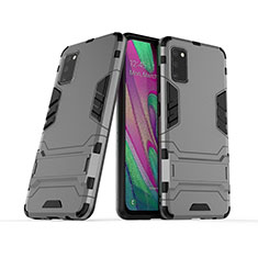 Silikon Hülle Handyhülle und Kunststoff Schutzhülle Hartschalen Tasche mit Ständer KC2 für Samsung Galaxy A41 Grau