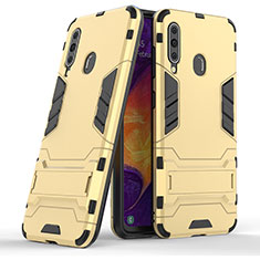 Silikon Hülle Handyhülle und Kunststoff Schutzhülle Hartschalen Tasche mit Ständer KC2 für Samsung Galaxy A60 Gold