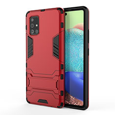 Silikon Hülle Handyhülle und Kunststoff Schutzhülle Hartschalen Tasche mit Ständer KC2 für Samsung Galaxy A71 5G Rot