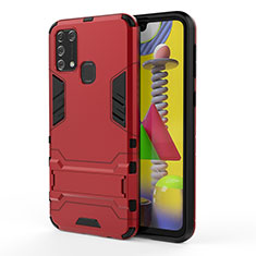 Silikon Hülle Handyhülle und Kunststoff Schutzhülle Hartschalen Tasche mit Ständer KC2 für Samsung Galaxy M31 Prime Edition Rot