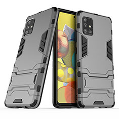 Silikon Hülle Handyhülle und Kunststoff Schutzhülle Hartschalen Tasche mit Ständer KC3 für Samsung Galaxy M40S Grau
