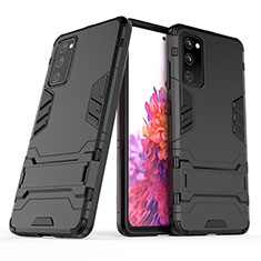 Silikon Hülle Handyhülle und Kunststoff Schutzhülle Hartschalen Tasche mit Ständer KC3 für Samsung Galaxy S20 Lite 5G Schwarz