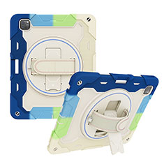 Silikon Hülle Handyhülle und Kunststoff Schutzhülle Hartschalen Tasche mit Ständer L01 für Apple iPad Pro 12.9 (2021) Blau