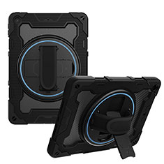 Silikon Hülle Handyhülle und Kunststoff Schutzhülle Hartschalen Tasche mit Ständer L02 für Apple iPad 10.2 (2019) Schwarz