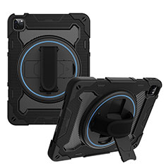Silikon Hülle Handyhülle und Kunststoff Schutzhülle Hartschalen Tasche mit Ständer L02 für Apple iPad Pro 11 (2020) Schwarz