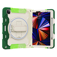 Silikon Hülle Handyhülle und Kunststoff Schutzhülle Hartschalen Tasche mit Ständer L03 für Apple iPad Pro 12.9 (2020) Grün