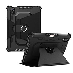 Silikon Hülle Handyhülle und Kunststoff Schutzhülle Hartschalen Tasche mit Ständer L04 für Apple iPad Mini 6 Schwarz