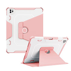 Silikon Hülle Handyhülle und Kunststoff Schutzhülle Hartschalen Tasche mit Ständer L04 für Apple iPad Pro 12.9 (2022) Rosa