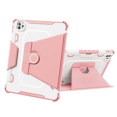 Silikon Hülle Handyhülle und Kunststoff Schutzhülle Hartschalen Tasche mit Ständer L05 für Apple iPad Pro 11 (2021) Rosa