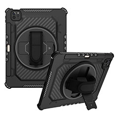 Silikon Hülle Handyhülle und Kunststoff Schutzhülle Hartschalen Tasche mit Ständer L06 für Apple iPad Pro 11 (2021) Schwarz
