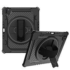 Silikon Hülle Handyhülle und Kunststoff Schutzhülle Hartschalen Tasche mit Ständer L06 für Apple iPad Pro 12.9 (2021) Schwarz