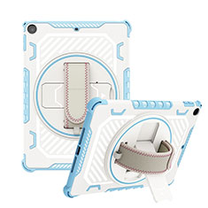 Silikon Hülle Handyhülle und Kunststoff Schutzhülle Hartschalen Tasche mit Ständer L06 für Apple New iPad 9.7 (2017) Blau