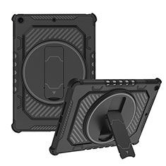 Silikon Hülle Handyhülle und Kunststoff Schutzhülle Hartschalen Tasche mit Ständer L08 für Apple iPad 10.2 (2020) Schwarz