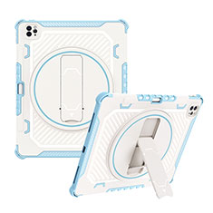 Silikon Hülle Handyhülle und Kunststoff Schutzhülle Hartschalen Tasche mit Ständer L08 für Apple iPad Pro 12.9 (2022) Blau