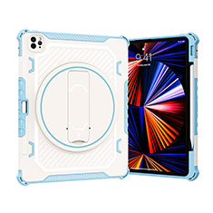 Silikon Hülle Handyhülle und Kunststoff Schutzhülle Hartschalen Tasche mit Ständer L09 für Apple iPad Pro 12.9 (2022) Blau