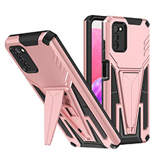 Silikon Hülle Handyhülle und Kunststoff Schutzhülle Hartschalen Tasche mit Ständer MQ1 für Samsung Galaxy A02s Rosegold