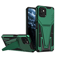 Silikon Hülle Handyhülle und Kunststoff Schutzhülle Hartschalen Tasche mit Ständer MQ1 für Samsung Galaxy A03 Grün