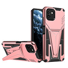 Silikon Hülle Handyhülle und Kunststoff Schutzhülle Hartschalen Tasche mit Ständer MQ1 für Samsung Galaxy A03 Rosegold