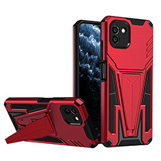 Silikon Hülle Handyhülle und Kunststoff Schutzhülle Hartschalen Tasche mit Ständer MQ1 für Samsung Galaxy A03 Rot