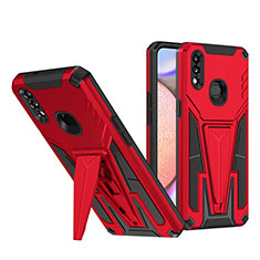 Silikon Hülle Handyhülle und Kunststoff Schutzhülle Hartschalen Tasche mit Ständer MQ1 für Samsung Galaxy A10s Rot