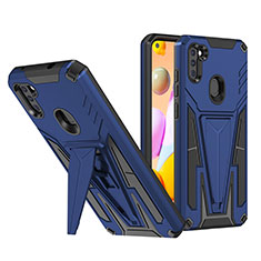 Silikon Hülle Handyhülle und Kunststoff Schutzhülle Hartschalen Tasche mit Ständer MQ1 für Samsung Galaxy A11 Blau