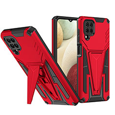 Silikon Hülle Handyhülle und Kunststoff Schutzhülle Hartschalen Tasche mit Ständer MQ1 für Samsung Galaxy A12 5G Rot