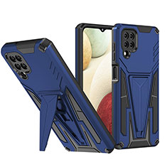 Silikon Hülle Handyhülle und Kunststoff Schutzhülle Hartschalen Tasche mit Ständer MQ1 für Samsung Galaxy A12 Blau
