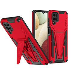 Silikon Hülle Handyhülle und Kunststoff Schutzhülle Hartschalen Tasche mit Ständer MQ1 für Samsung Galaxy A12 Rot