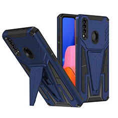 Silikon Hülle Handyhülle und Kunststoff Schutzhülle Hartschalen Tasche mit Ständer MQ1 für Samsung Galaxy A20s Blau