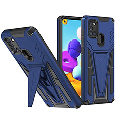 Silikon Hülle Handyhülle und Kunststoff Schutzhülle Hartschalen Tasche mit Ständer MQ1 für Samsung Galaxy A21 Blau