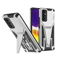 Silikon Hülle Handyhülle und Kunststoff Schutzhülle Hartschalen Tasche mit Ständer MQ1 für Samsung Galaxy A24 4G Silber