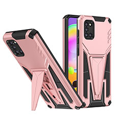 Silikon Hülle Handyhülle und Kunststoff Schutzhülle Hartschalen Tasche mit Ständer MQ1 für Samsung Galaxy A31 Rosegold