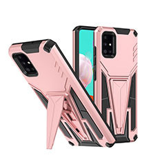 Silikon Hülle Handyhülle und Kunststoff Schutzhülle Hartschalen Tasche mit Ständer MQ1 für Samsung Galaxy A51 4G Rosegold