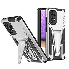 Silikon Hülle Handyhülle und Kunststoff Schutzhülle Hartschalen Tasche mit Ständer MQ1 für Samsung Galaxy A52s 5G Silber