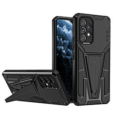 Silikon Hülle Handyhülle und Kunststoff Schutzhülle Hartschalen Tasche mit Ständer MQ1 für Samsung Galaxy A53 5G Schwarz