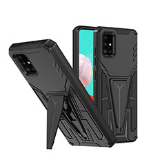 Silikon Hülle Handyhülle und Kunststoff Schutzhülle Hartschalen Tasche mit Ständer MQ1 für Samsung Galaxy A71 4G A715 Schwarz