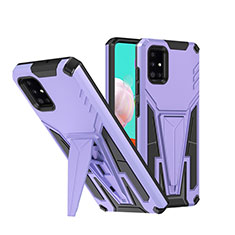 Silikon Hülle Handyhülle und Kunststoff Schutzhülle Hartschalen Tasche mit Ständer MQ1 für Samsung Galaxy A71 5G Violett