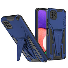 Silikon Hülle Handyhülle und Kunststoff Schutzhülle Hartschalen Tasche mit Ständer MQ1 für Samsung Galaxy F42 5G Blau
