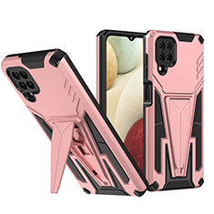 Silikon Hülle Handyhülle und Kunststoff Schutzhülle Hartschalen Tasche mit Ständer MQ1 für Samsung Galaxy M12 Rosegold