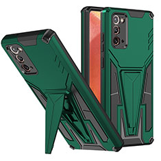 Silikon Hülle Handyhülle und Kunststoff Schutzhülle Hartschalen Tasche mit Ständer MQ1 für Samsung Galaxy Note 20 5G Grün