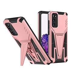 Silikon Hülle Handyhülle und Kunststoff Schutzhülle Hartschalen Tasche mit Ständer MQ1 für Samsung Galaxy S20 Rosegold