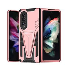 Silikon Hülle Handyhülle und Kunststoff Schutzhülle Hartschalen Tasche mit Ständer MQ1 für Samsung Galaxy Z Fold3 5G Rosegold