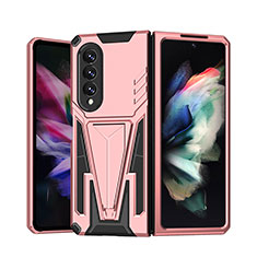 Silikon Hülle Handyhülle und Kunststoff Schutzhülle Hartschalen Tasche mit Ständer MQ1 für Samsung Galaxy Z Fold4 5G Rosegold