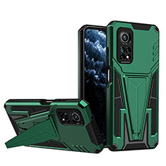 Silikon Hülle Handyhülle und Kunststoff Schutzhülle Hartschalen Tasche mit Ständer MQ1 für Xiaomi Mi 10T 5G Grün